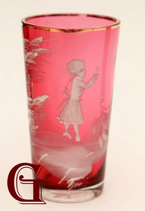 cranberry glass Mary Gregory juice glass